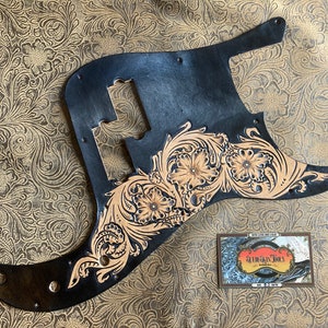 Custom Tooled Leather Sheridan Floral Pickguard fits Fender Precision P Bass