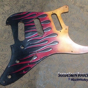 Custom Tooled Leather "Classic Hot Rod Flames" Pickguard fits Fender Stratocaster