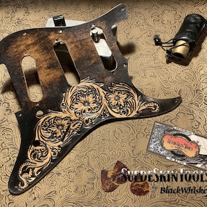 Custom Tooled Leather Pickguard fits Fender Stratocaster Strat SSS HH HSH