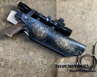 Custom Tooled Leather Holster fits Crosman 1377 1322 1300 Pellet Gun Pistol Scope Slotted