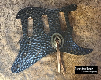 Custom Tooled Leather "Hammered Metal" Style Pickguard w/ Concho fits Fender Stratocaster SSS