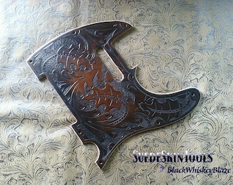 Custom Tooled Leather Oak Leaf Pickguard fits Fender Telecaster Tele or Esquire
