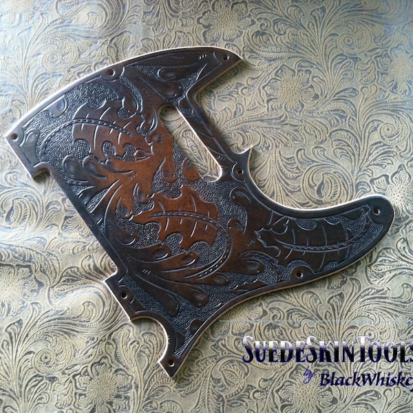 Custom Tooled Leather Oak Leaf Pickguard fits Fender Telecaster Tele or Esquire