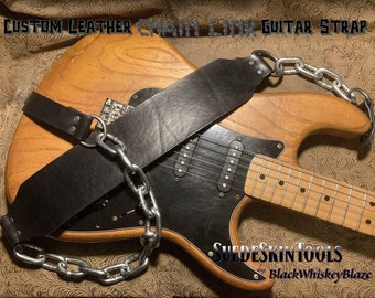 Custom Leather Garage Mechanic Back Alley Brawler Chain Link Guitar Strap Heavy Duty Heavy Metal