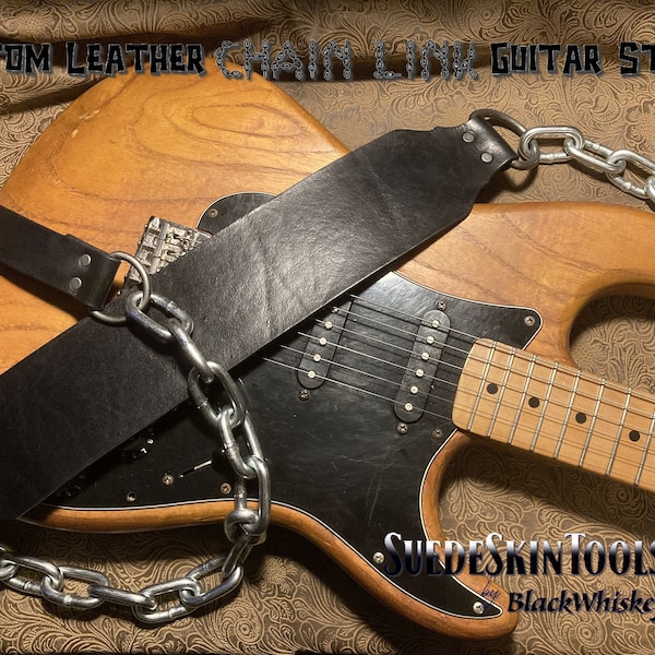 Custom Leather Garage Mechanic Back Alley Brawler Chain Link Guitar Strap Heavy Duty Heavy Metal