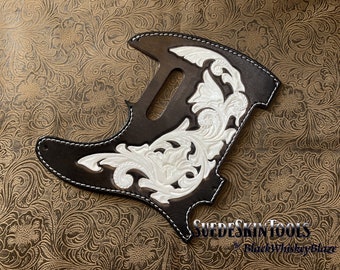 Custom Tooled Leather Waylon Jennings Style Pickguard fits Fender Telecaster Tele Lefty Left Hand