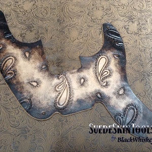 Custom Tooled Leather Pickguard fits Fender Squire Classic Vibe 50's Precision Bass