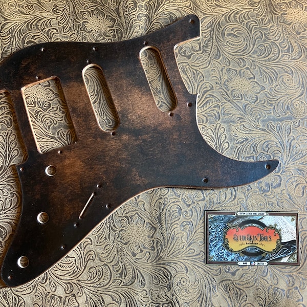 Custom Tooled Leather Alt Distressed Brown Pickguard fits Fender Stratocaster Strat SSS HSS HSH