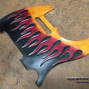 Custom Tooled Leather Classic Hot Rod Ghost Flames Pickguard fits Fender Telecaster Tele Esquire Nashville
