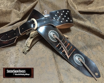 Custom Leather Native American Bone Bead Old West Style Guitar Strap