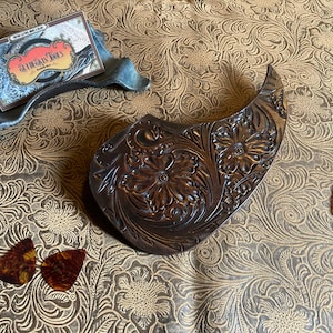Custom Tooled Leather Pickguard fits Acoustic Guitar Teardrop Shape Floral