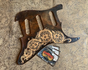 Golpeador floral desgastado de cuero repujado personalizado para Fender Stratocaster Strat SSS