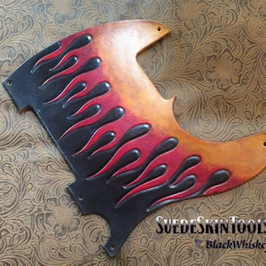 Custom Tooled Leather &quot;Classic Hot Rod Flames&quot; Pickguard fits Fender Telecaster Esquire Tele