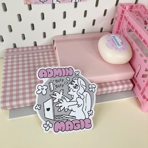 Sticker magique administrateur, Employé de bureau occupé, Motivation, Affirmation positive, Imperméable, Sticker pour ordinateur portable, Vinyle découpé, Sticker kawaii rose