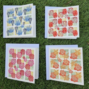 Collezione di fiori primaverili - Biglietti di auguri con fiori primaverili - Biglietti singoli o set di 4 - Biglietti di Pasqua, biglietti di compleanno, biglietti generici