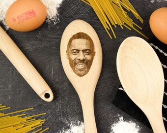 Idris Elba on a Spoon, Personalised Wooden Spoon, Star Baker, Actor & Rapper