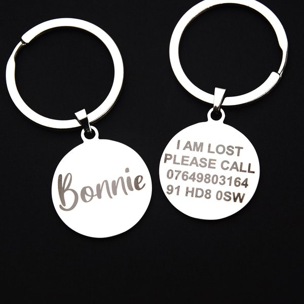 Stainless Steel Pet ID Tag, Personalised Engraved Dog Tag, Round Dog Tag, Custom Puppy Identification Disc, Kitten Name Tag, Cat Name Plate