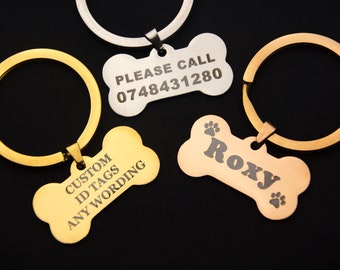 Personalised Pet ID Tag For Collar, Engraved Pet Name Tag, Custom Stainless Steel Bone Shaped Pet Tag, Personalized Puppy Name