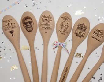 Personalised Wooden Spoons -  Happy Birthday Spoon - Best Cook Spoon - Cake Smash - Any Face On A Spoon - Award/Reward - Wedding Favours