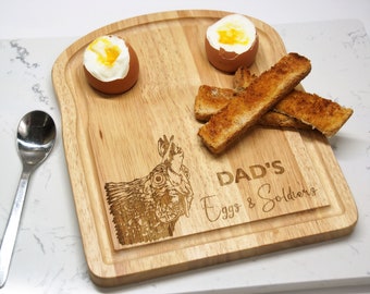 Personalised Egg & Soldiers Breakfast Board - Fathers Day Gift - Gifts For Him - Personalized Wooden Serving Board - Egg and Toast Tray