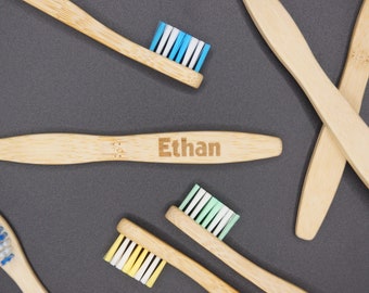 Children's Tooth Brushes - Personalised Kids Toothbrushes - Natural Bamboo Handle - Soft Bristles