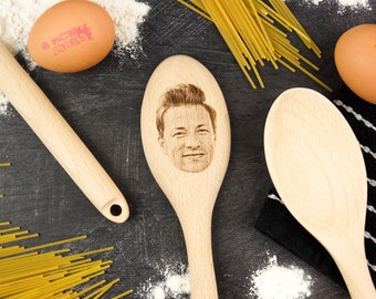 Jamie Oliver on a Spoon, Personalised Wooden Spoon, Funny Novelty Gift Idea, Mixing Spoon Chef Baker Cooking Gift