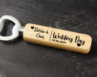 Personalised Wedding Mr & Mrs - Rustic Wooden Bottle Opener - Engaged Bottle Opener