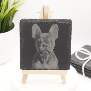 Photo Engraved Pet Slate - Personalised Custom Photo Slate - Sentimental Personalized Square Slate Gift - Bereavement Gift - 10cm x 10cm