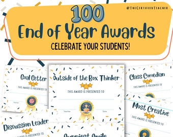 End of School Year Awards +Bonus Blank Template PRINTABLE- 100 Unique options to choose - 8.5x 11 size - INSTANT DOWNLOAD
