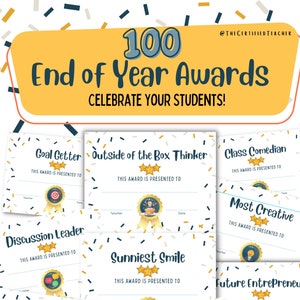 End of School Year Awards +Bonus Blank Template PRINTABLE- 100 Unique options to choose - 8.5x 11 size - INSTANT DOWNLOAD
