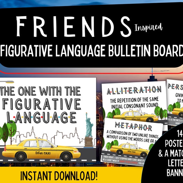 Figurative Language Bulletin Board | English Language Arts Classroom Decor | Figurative Language Posters | Digital | Friends Classroom Decor