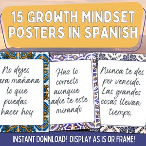 Growth Mindset Posters Spanish | Spanish Classroom Posters | Palabras Motivadoras | La Mentalidad del Crecimiento | Spanish Classroom Decor