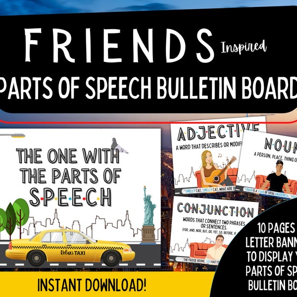Parts of Speech Bulletin Board | Grammar Posters | ELA Posters | English Language Art Posters | Creative Writing | Friends Classroom Decor