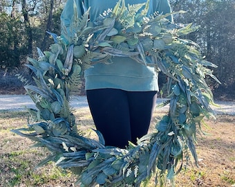 Everyday Eucalyptus Greenery Wreath For Front Door, Year Round Modern Farmhouse Wreath, Boho Wreath For All Seasons, Extra Large Size, XL