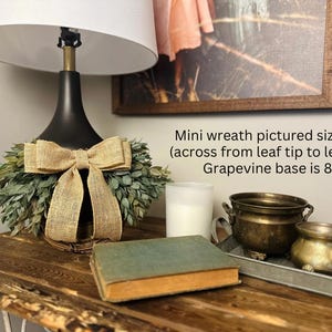 Mini Year Round Greenery Wreath with Burlap Bow, Kitchen Cabinets and Window Decor, Small Door Wreath, Pantry and Bedroom Doors Decor 13 Inches