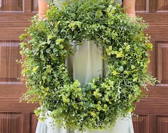 Everyday Greenery Wreath For Front Door, Year Round Home Decor, Modern Mixed Faux Greenery, Boxwood, Entryway, All Seasons Spring Summer