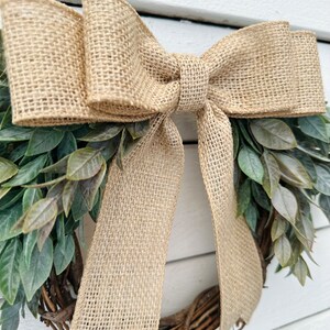 Mini Year Round Greenery Wreath with Burlap Bow, Kitchen Cabinets and Window Decor, Small Door Wreath, Pantry and Bedroom Doors Decor image 7