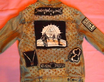 Vintage Punk Patched Studded Custom Levi’s Denim Trucker Jacket Animal Liberation Vegan