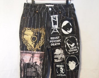 Patched Crust Anarcho Punk Jeans Sz 27 High Waisted Custom Patch 