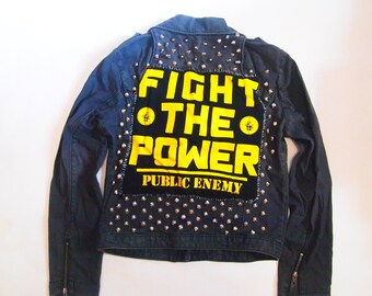 Custom Public Enemy Studded Patched Denim Jacket