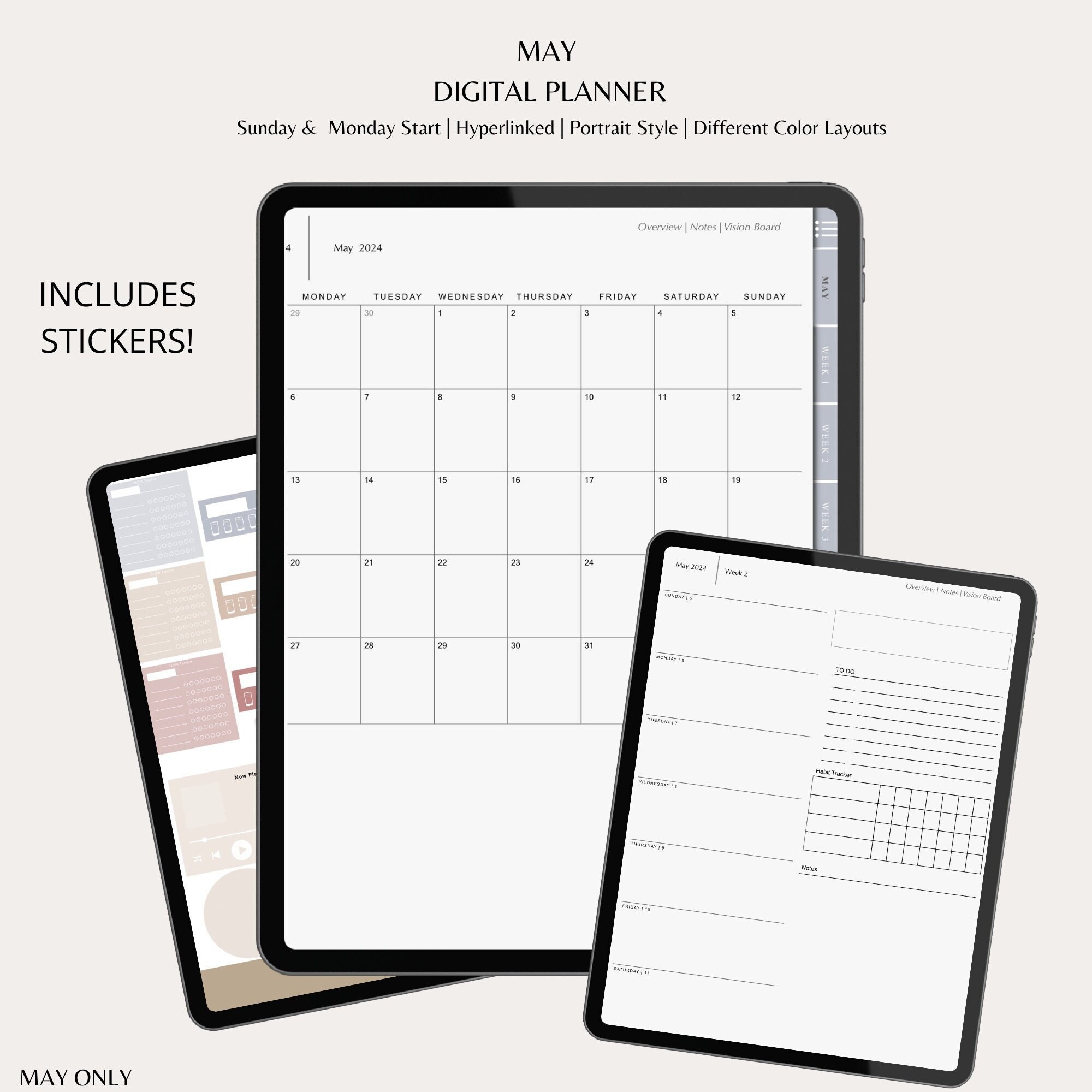 May ONLY 2024 Dated Digital Planner by Logan Sunday & Monday Start ...