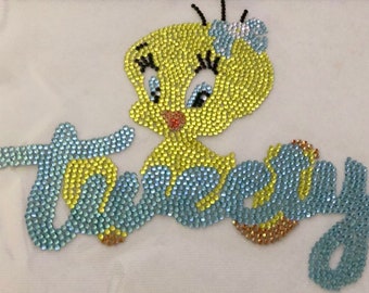 Hotfix Rhinestone TWEETY PIE Looney Tunes transfer iron on motif strass