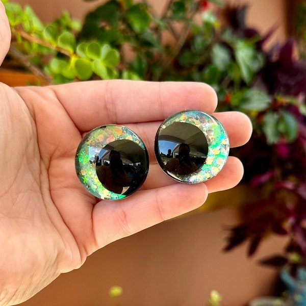 Hand-painted Glitter Safety Eyes, Offset Recessed Safety Eyes, Mint Jelly Sinker Safety Eyes