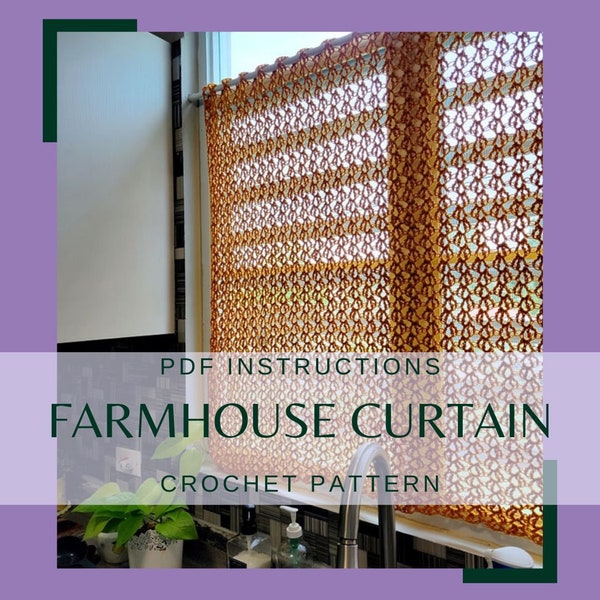 Crochet Kitchen Curtain Pattern, Farmhouse Style Crochet Curtain, Easy Crochet Pattern