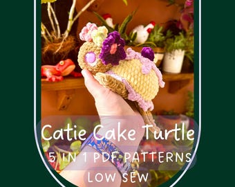Gehaakte cake schildpadpatroon: 5 in 1 knuffel zonder naai-dessert (pdf-patroon)