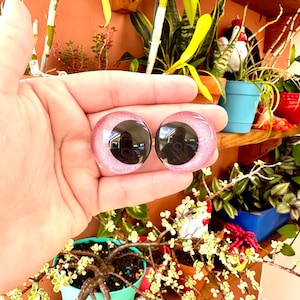Hand-Painted Glitter Safety Eyes: BUBBLEGUM Pink Amigurumi Plushie Eyes