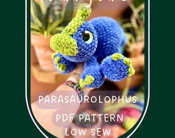Parasaurolophus Crochet Pattern: Amigurumi Dinosaur Plushie (PDF Pattern)