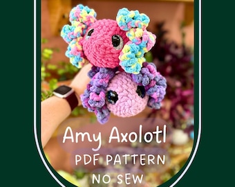 No Sew-gehaakt axolotlpatroon: eenvoudige amigurumi-salamander (pdf-patroon)