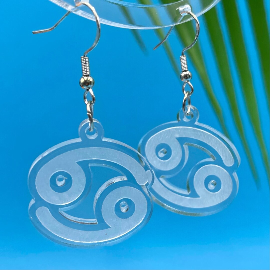 Cancer Earrings Hypoallergenic Zodiac Sign Clear Acrylic Etsy