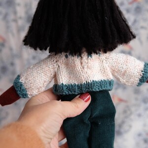 Black heirloom doll, Stylish doll, Handmade modern doll with hand knitted sweater, African american doll image 5